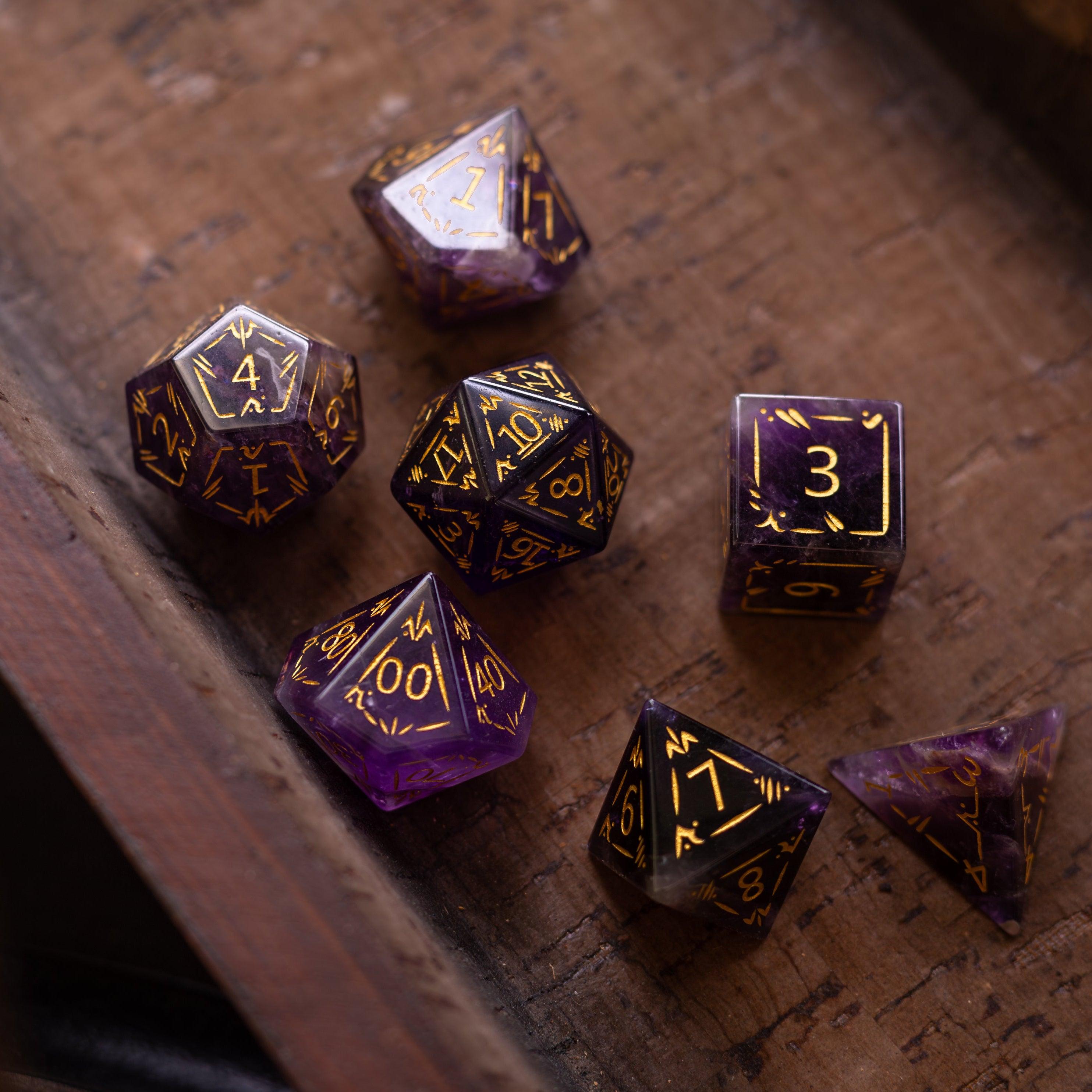 Dragon Shield Purple Amethyst Gemstone DND Dice Set - The misfit market