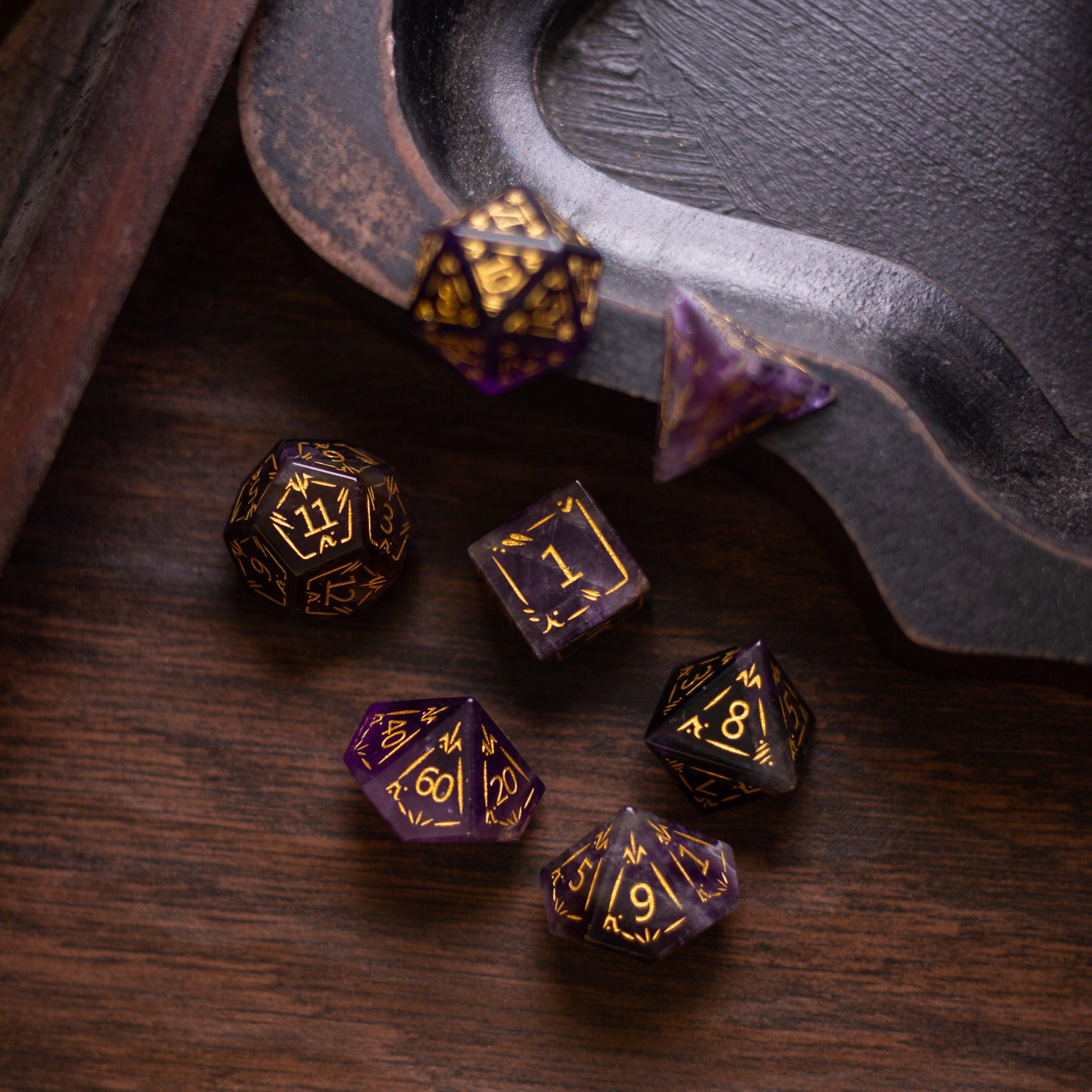 Dragon Shield Purple Amethyst Gemstone DND Dice Set - The misfit market