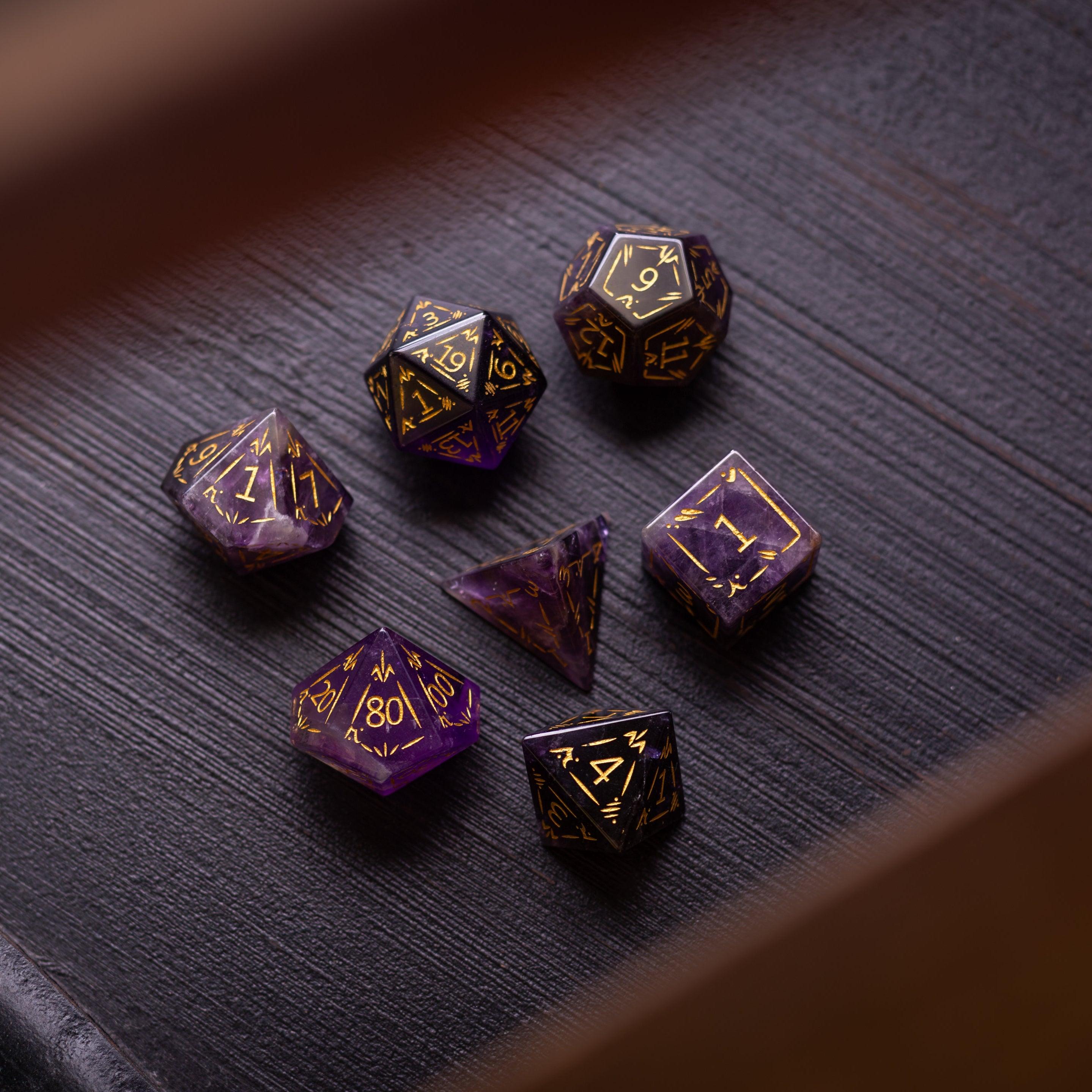 Dragon Shield Purple Amethyst Gemstone DND Dice Set - The misfit market