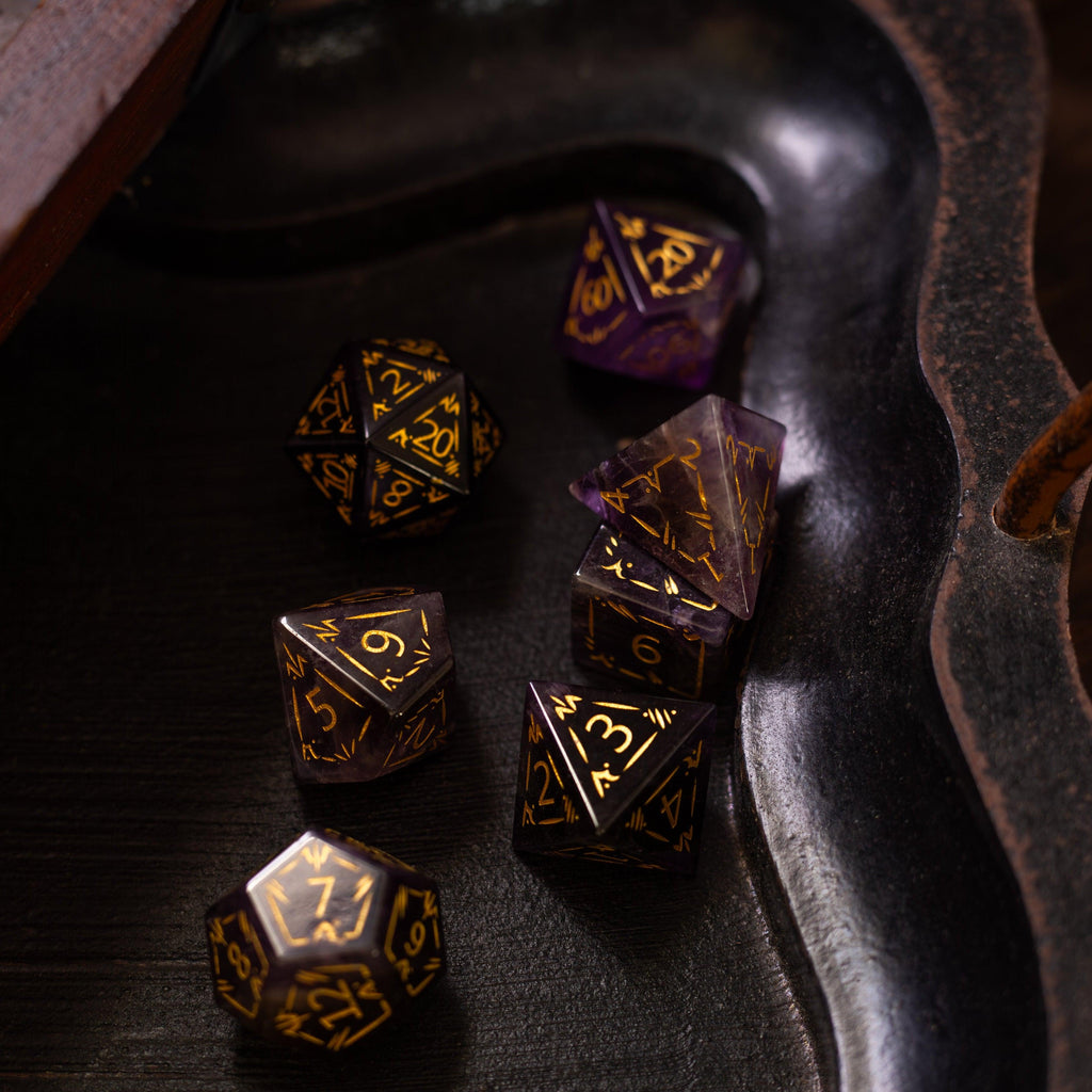 Dragon Shield Purple Amethyst Gemstone DND Dice Set - The misfit market