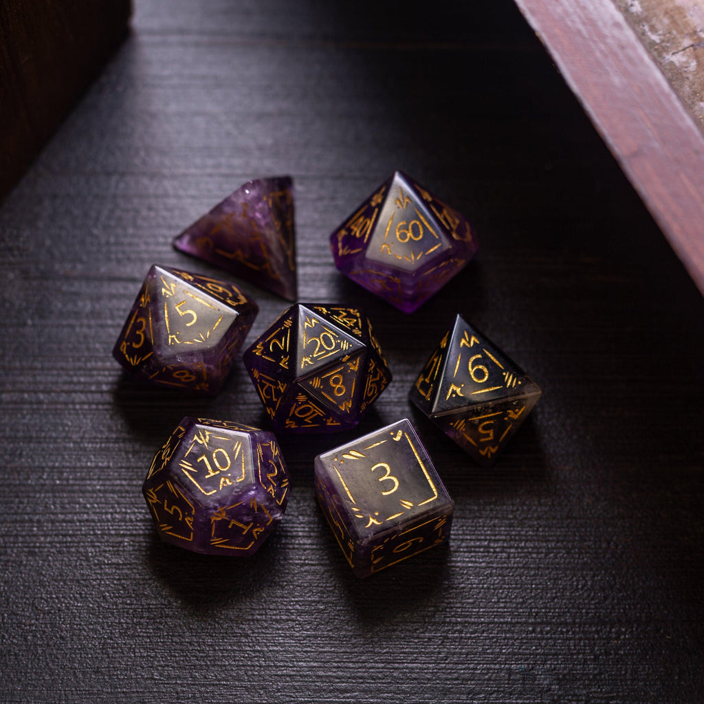 Dragon Shield Purple Amethyst Gemstone DND Dice Set - The misfit market