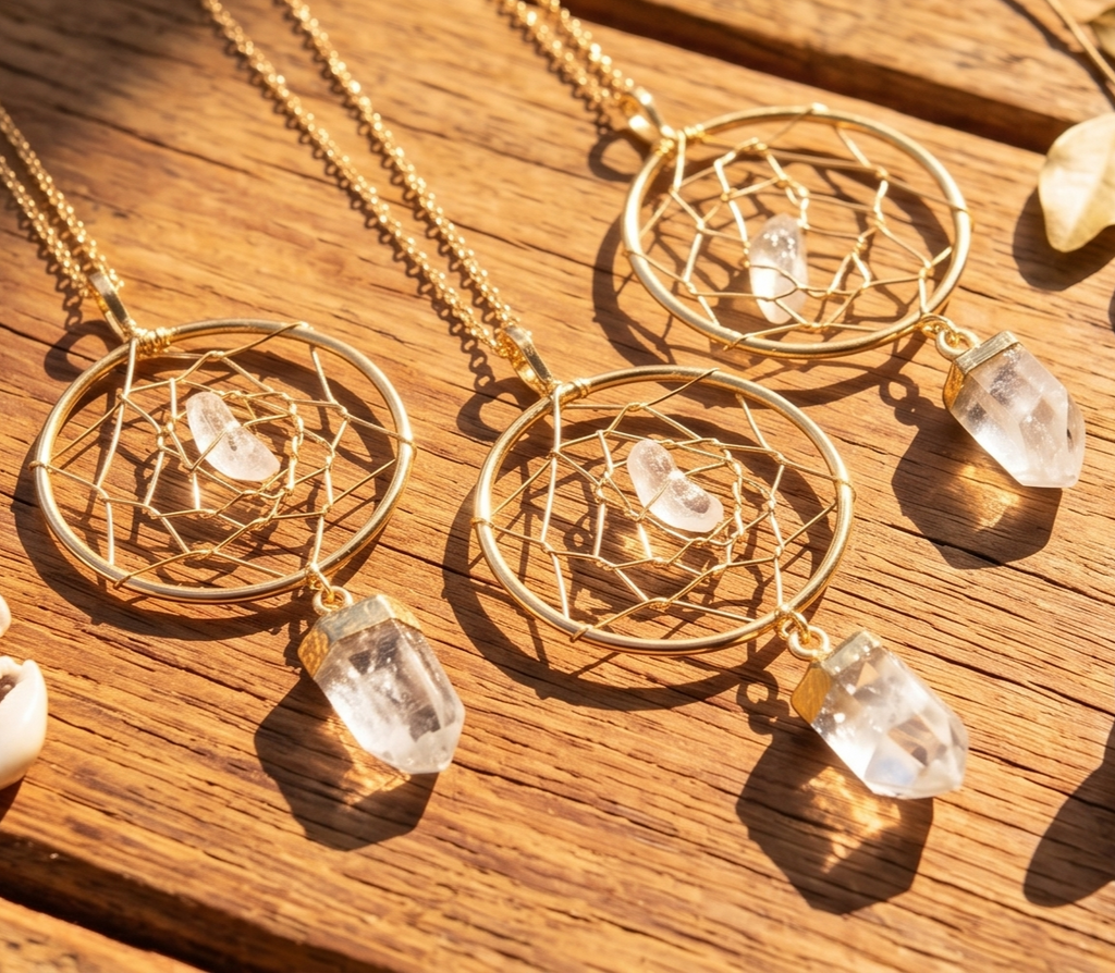 Dreamcatcher Crystal Pendant (Quartz Point)(Gold Plated) - The misfit market