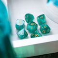 Dwarf Cut Aquamarine Cat’s Eye Gemstone Premium DND Dice Set - The misfit market