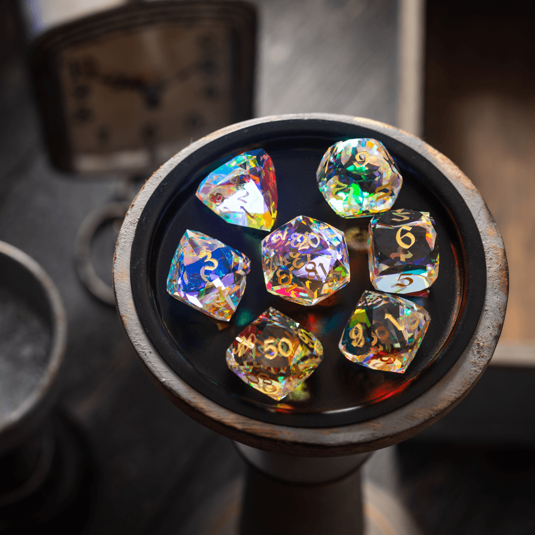 Dwarf Cut Dichroic Glass Premium DND Dice Set - The misfit market