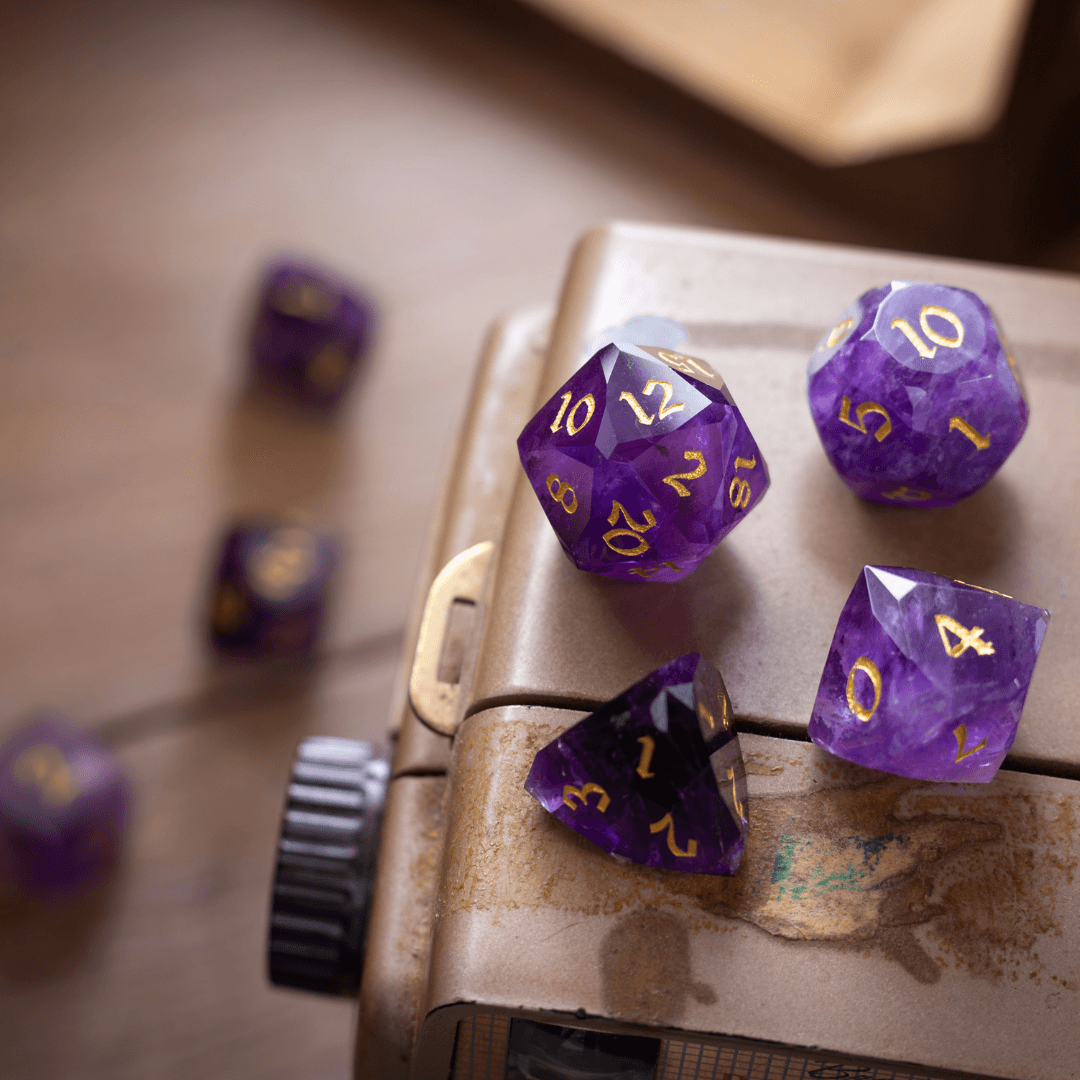 Dwarf Cut Purple Amethyst Gemstone Premium DND Dice Set - The misfit market