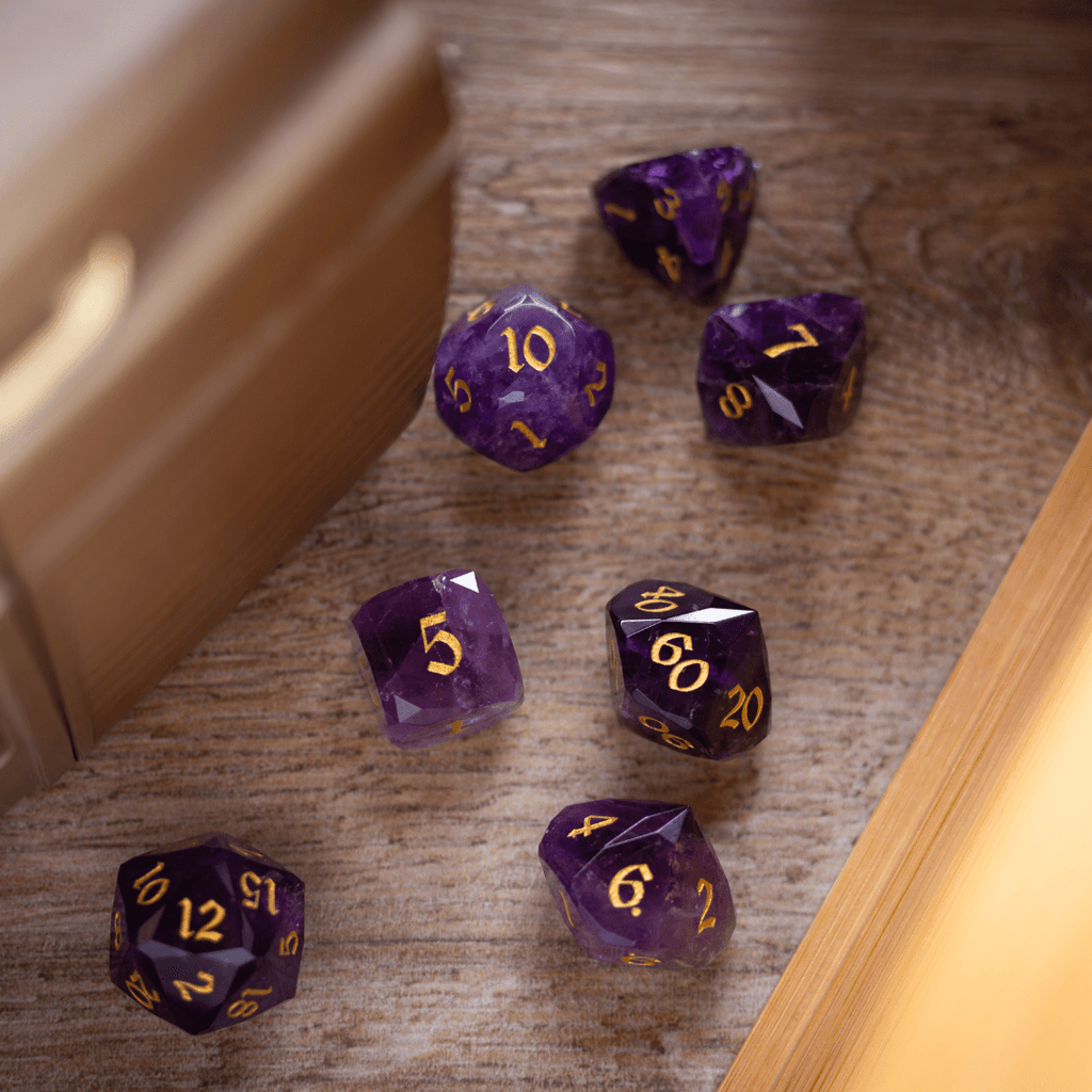 Dwarf Cut Purple Amethyst Gemstone Premium DND Dice Set - The misfit market