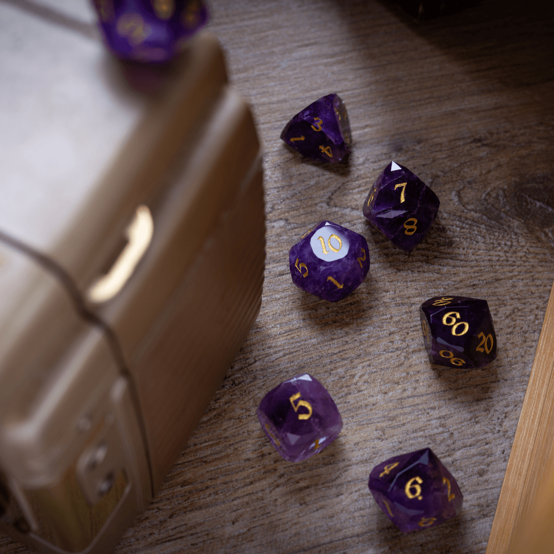 Dwarf Cut Purple Amethyst Gemstone Premium DND Dice Set - The misfit market