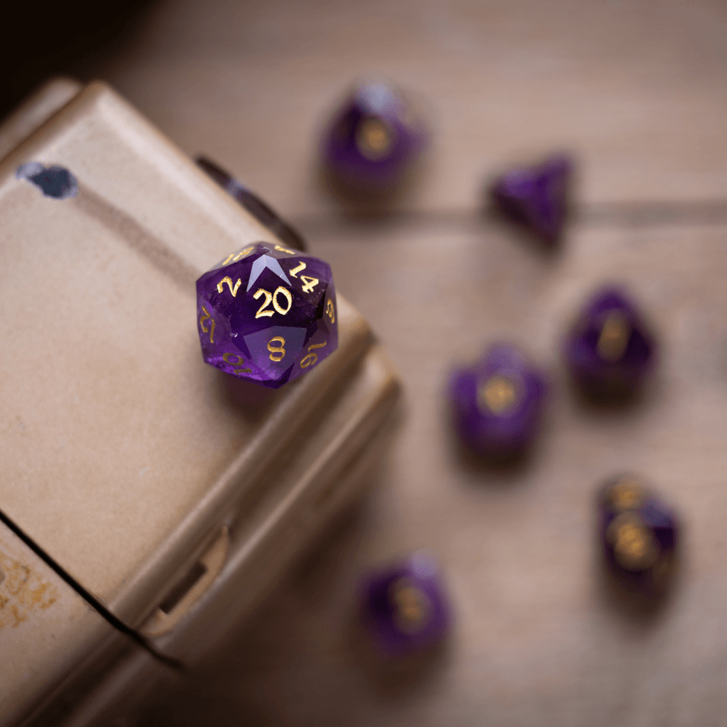 Dwarf Cut Purple Amethyst Gemstone Premium DND Dice Set - The misfit market