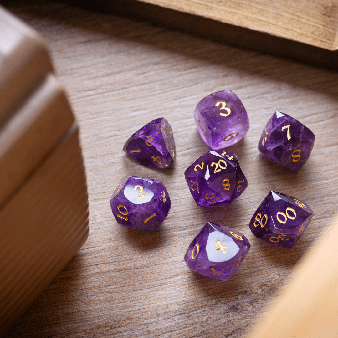 Dwarf Cut Purple Amethyst Gemstone Premium DND Dice Set - The misfit market