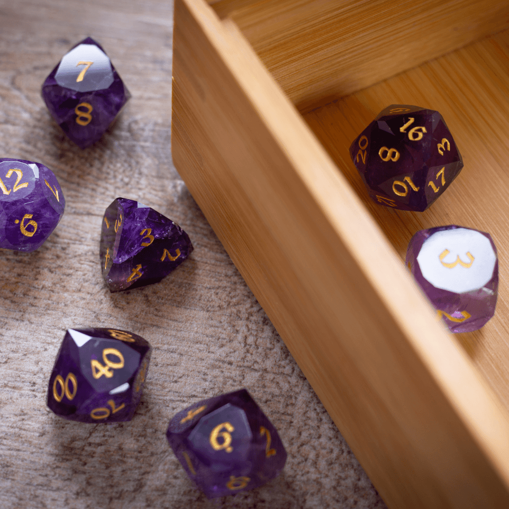 Dwarf Cut Purple Amethyst Gemstone Premium DND Dice Set - The misfit market