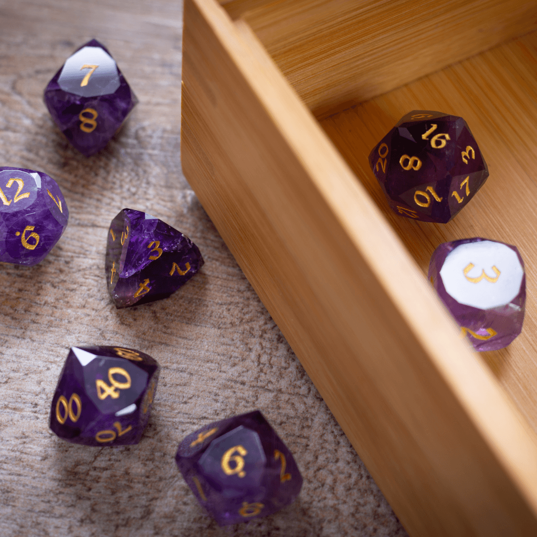 Dwarf Cut Purple Amethyst Gemstone Premium DND Dice Set - The misfit market