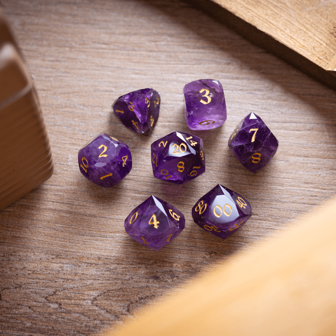 Dwarf Cut Purple Amethyst Gemstone Premium DND Dice Set - The misfit market