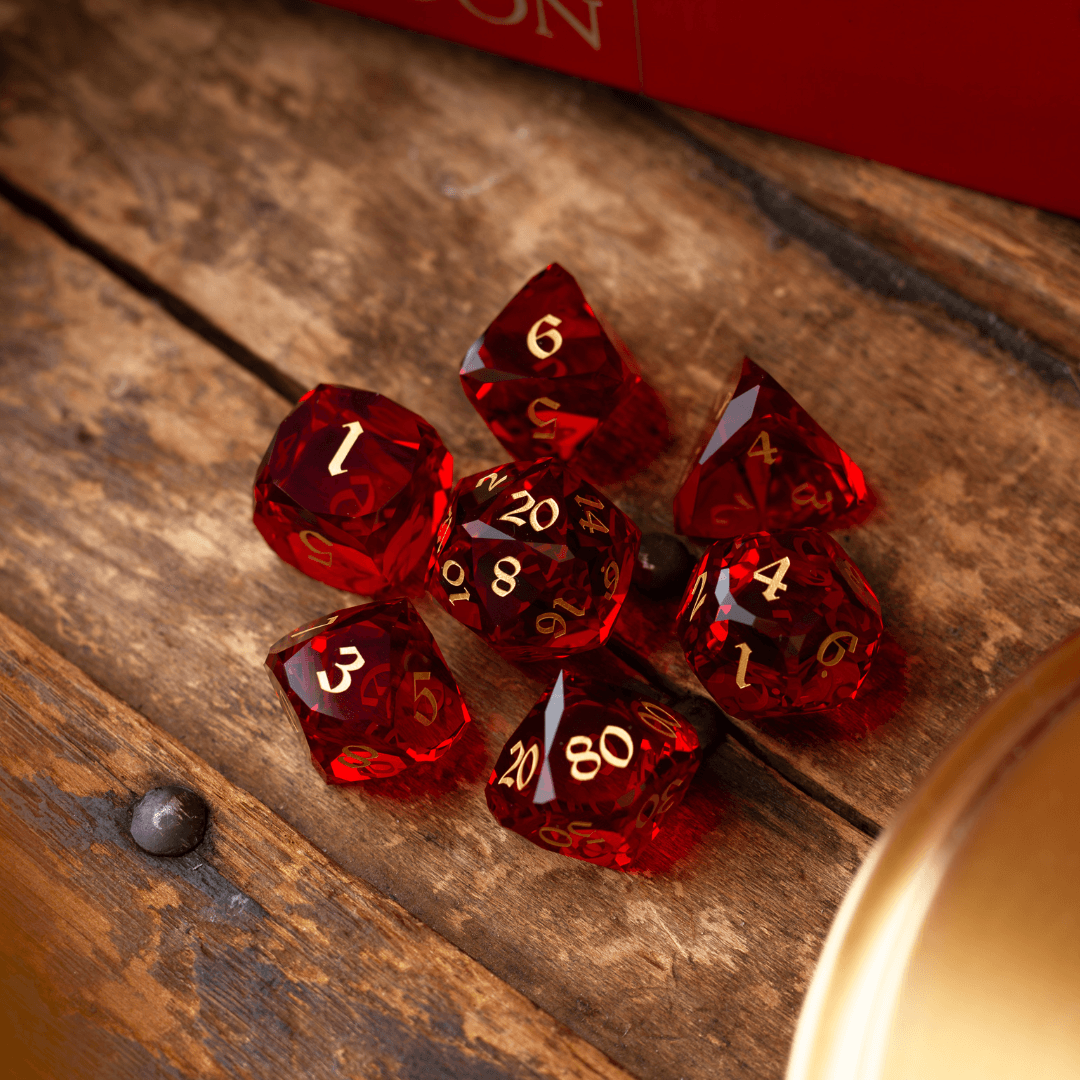 Dwarf Cut Red Gemstone Glass Premium DND Dice Set - The misfit market
