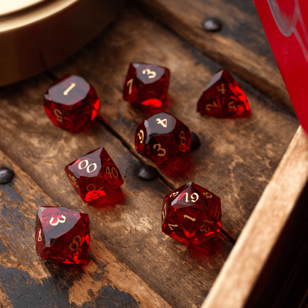 Dwarf Cut Red Gemstone Glass Premium DND Dice Set - The misfit market
