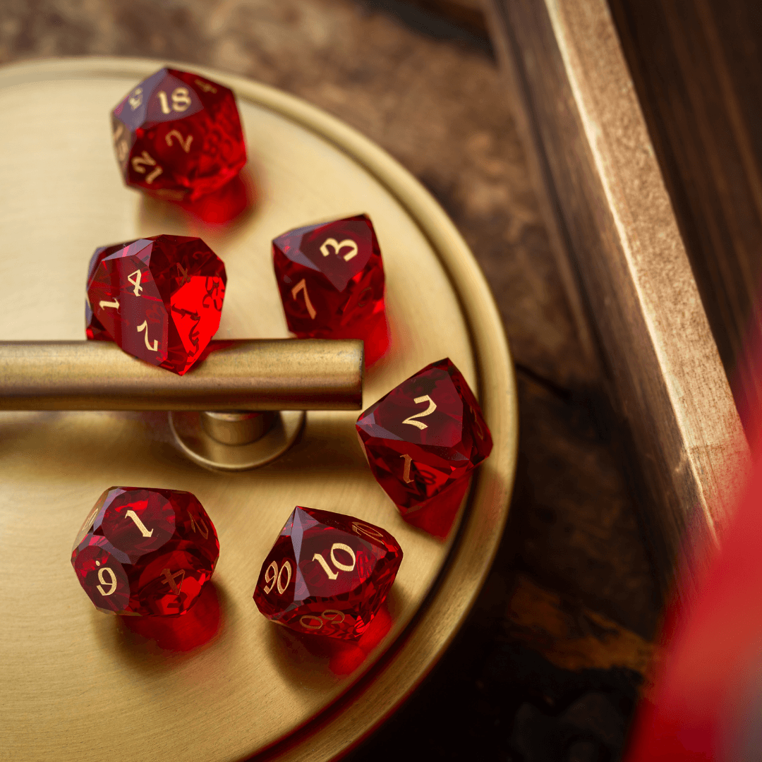Dwarf Cut Red Gemstone Glass Premium DND Dice Set - The misfit market