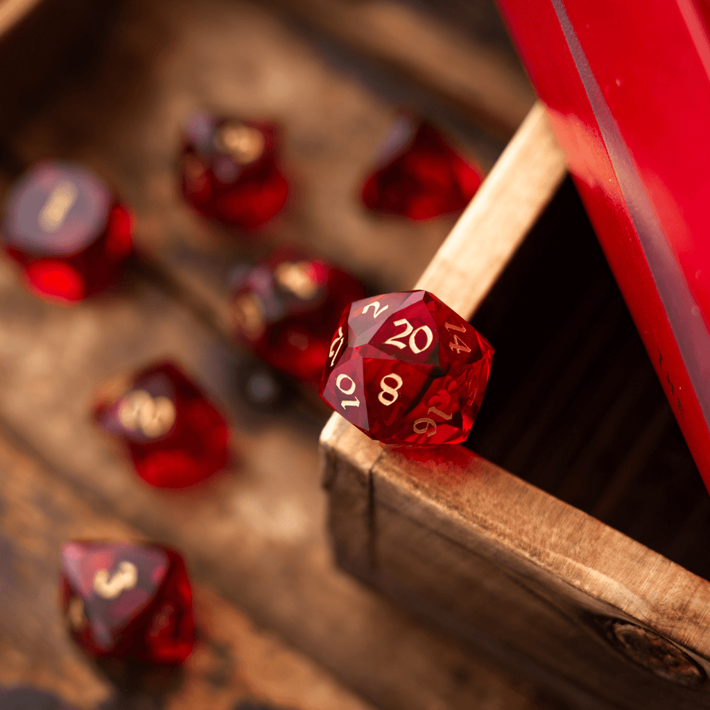 Dwarf Cut Red Gemstone Glass Premium DND Dice Set - The misfit market
