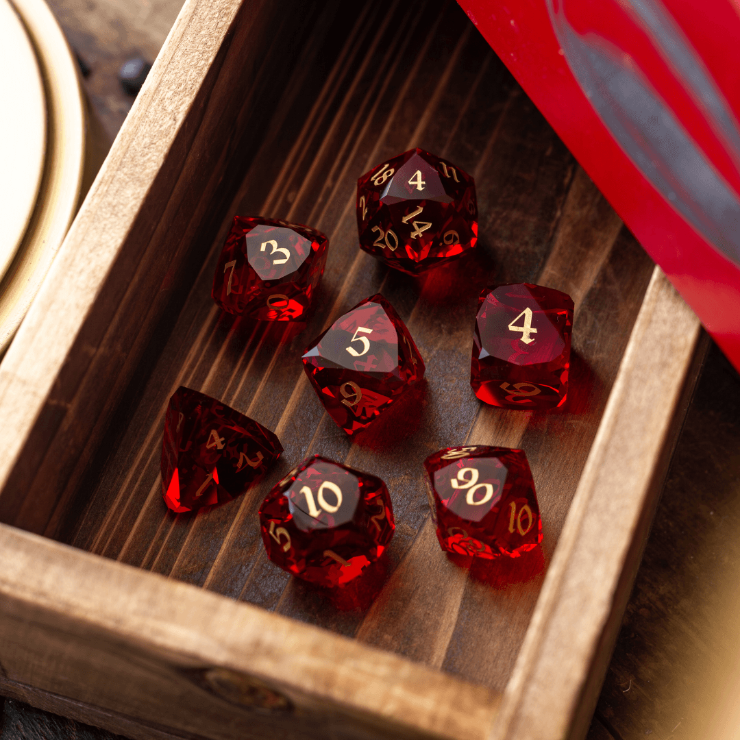 Dwarf Cut Red Gemstone Glass Premium DND Dice Set - The misfit market