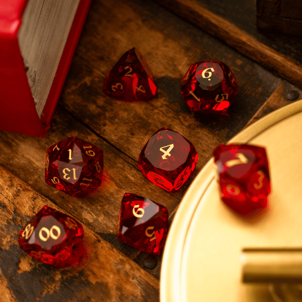 Dwarf Cut Red Gemstone Glass Premium DND Dice Set - The misfit market