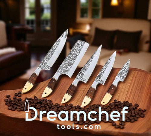 Best Knife Block Set – 13” Handmade J2 Steel Chef Knife with Rosewood & Camel Bone Handle, Steel Bolster & Leather Sheath - The misfit market