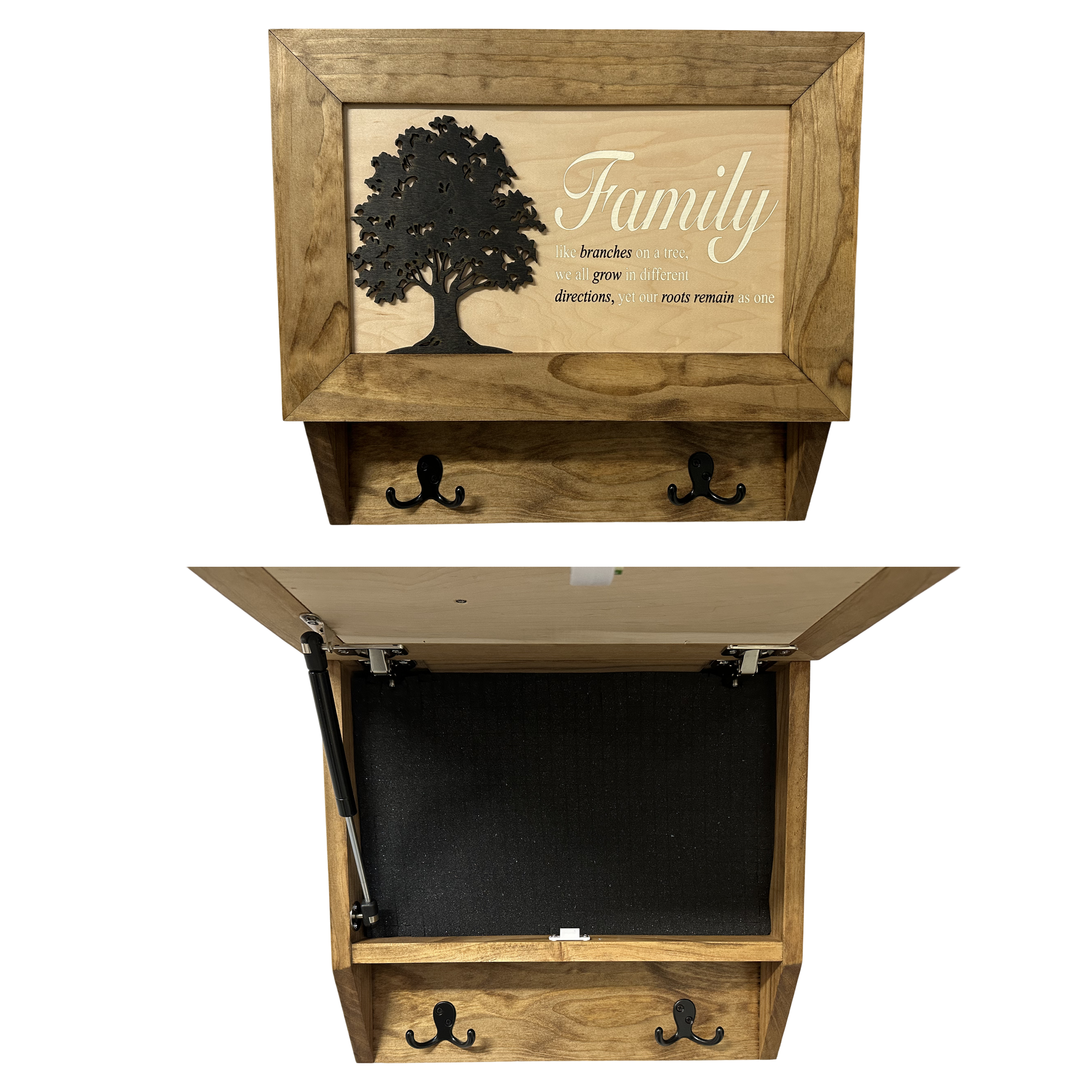 Family Tree Gun Safe Coat Rack - Handcrafted Wooden Gun Cabinets - Gun Shelf Hidden Storage for Rifles, Shotguns, & Handguns - Quick Access Wall Safe - The misfit market