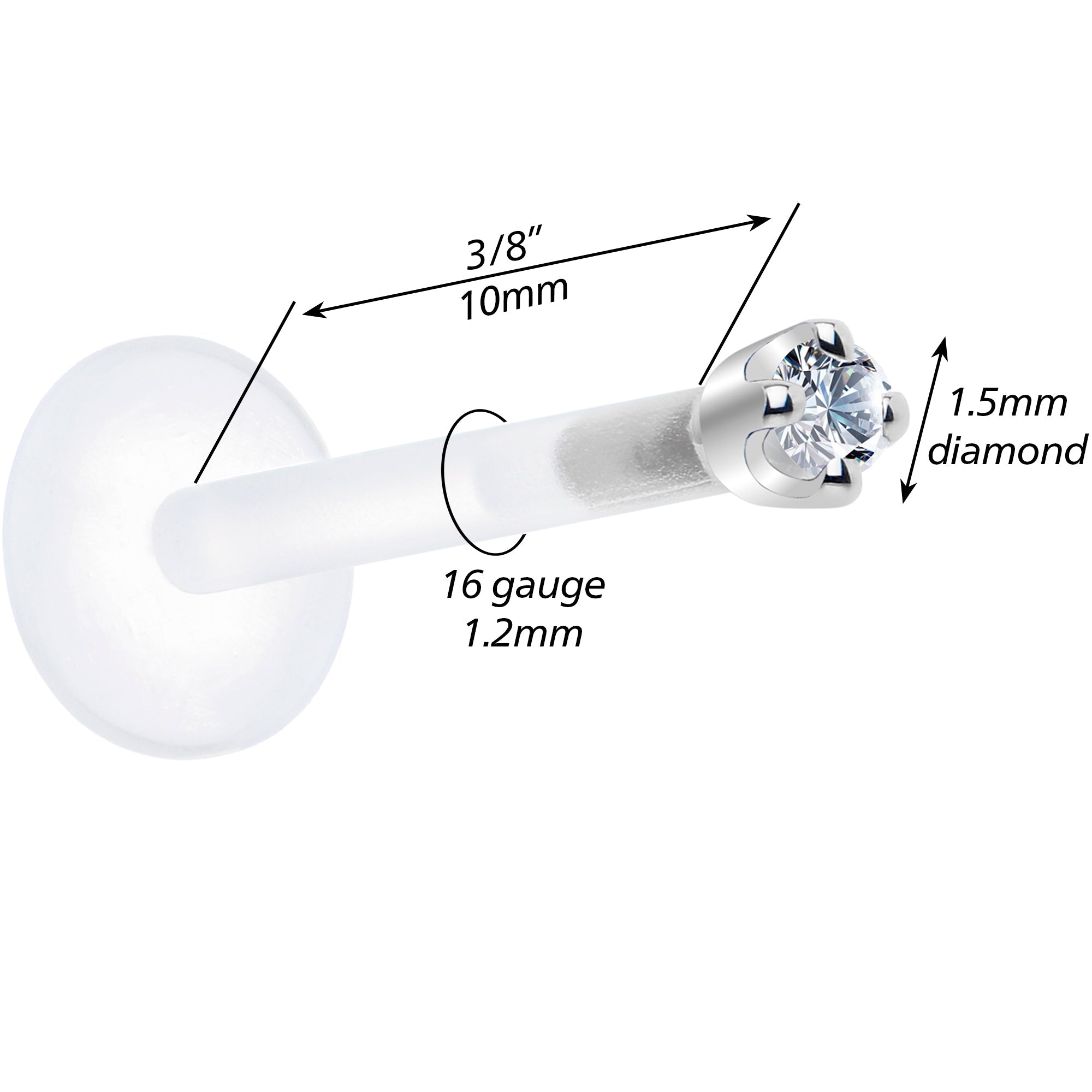 Solid 14K White Gold 1.5mm Genuine Diamond Bioplast Push in Monroe