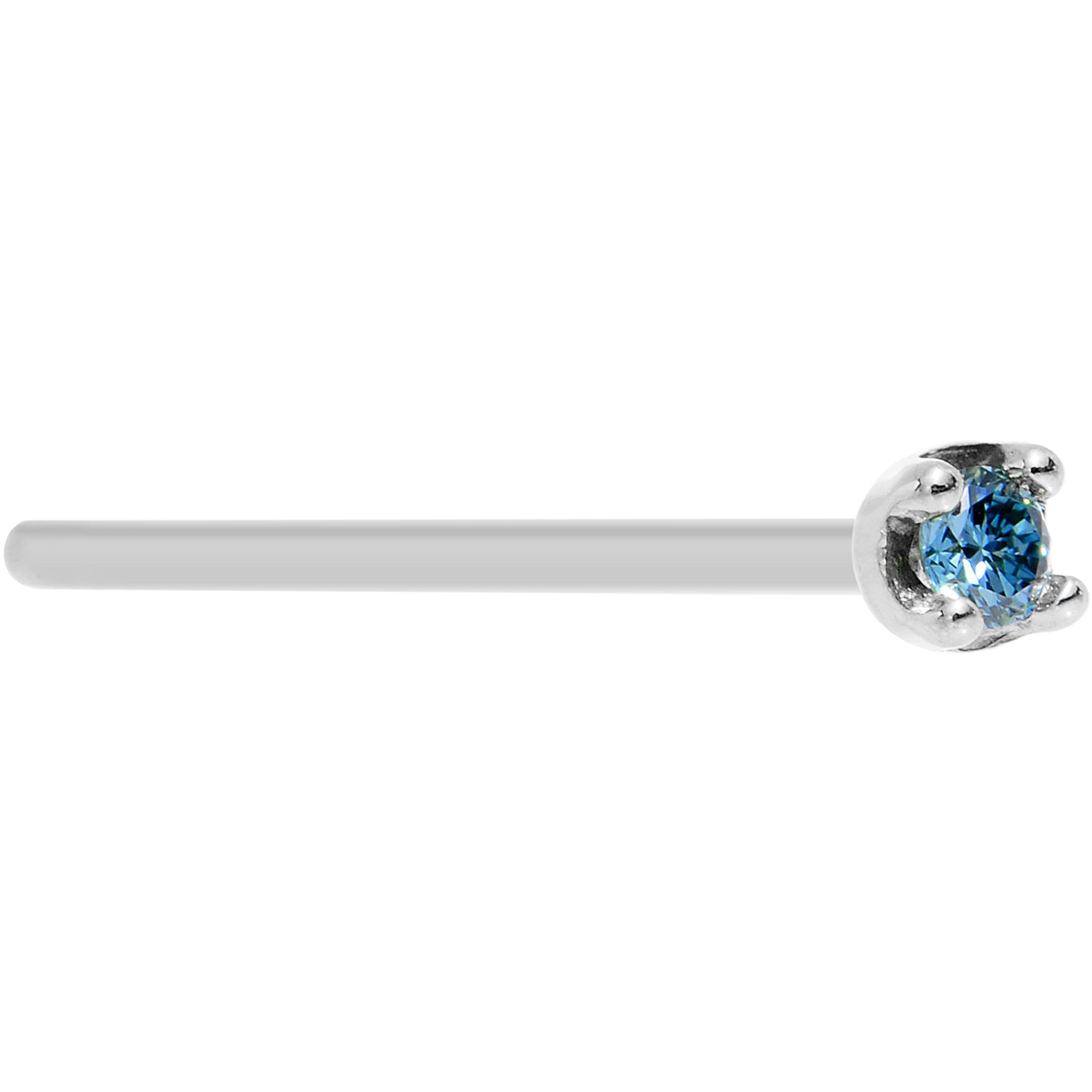 Solid 14K White Gold 1.5mm Genuine Blue Diamond Nose Ring