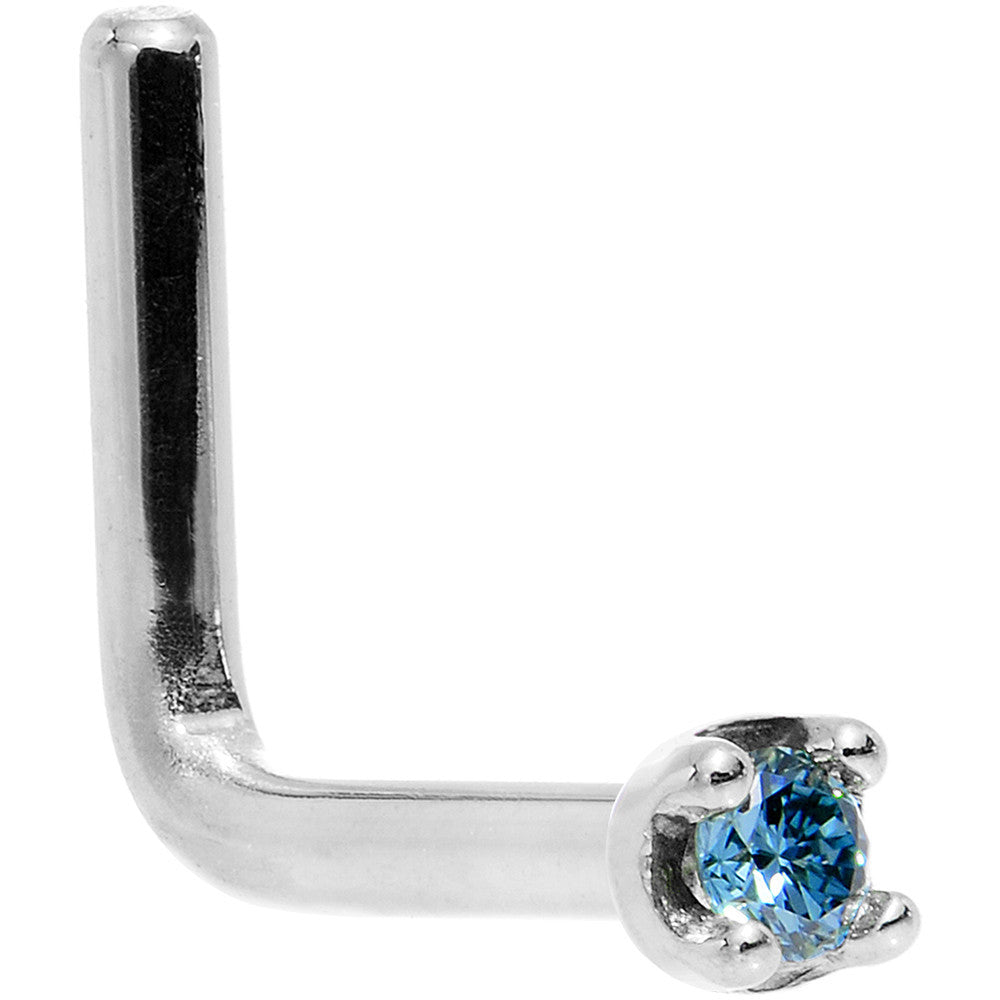 Solid 14K White Gold 1.5mm Genuine Blue Diamond Nose Ring