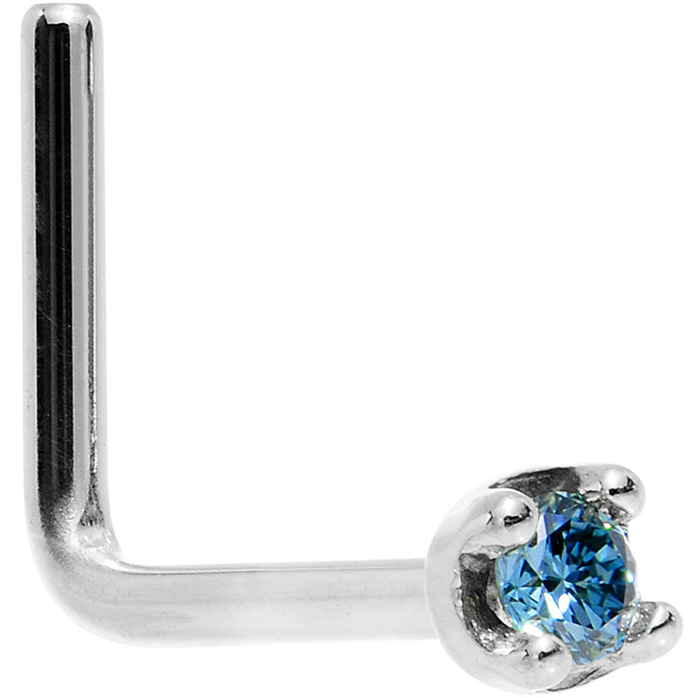 Solid 14K White Gold 1.5mm Genuine Blue Diamond Nose Ring