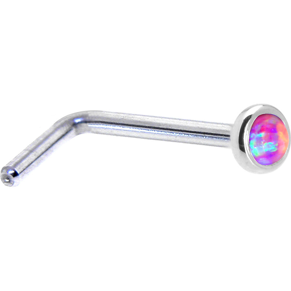 Solid 14K White Gold 2mm Fuchsia Synthetic Opal Nose Ring