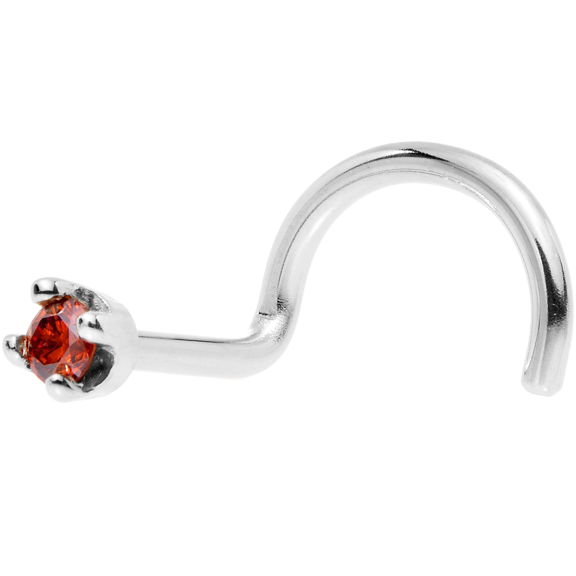 Solid 14K White Gold 1.5mm Genuine Red Diamond Nose Ring