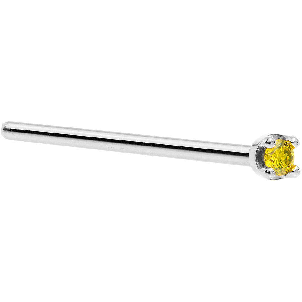 Solid 14K White Gold 1.5mm Genuine Yellow Diamond Nose Ring