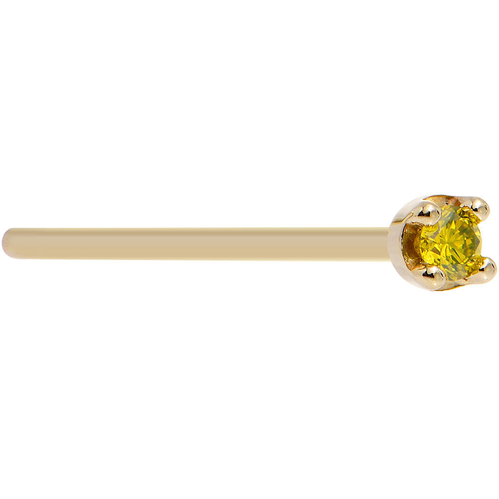 Solid 14K Yellow Gold 1.5mm Genuine Yellow Diamond Nose Ring