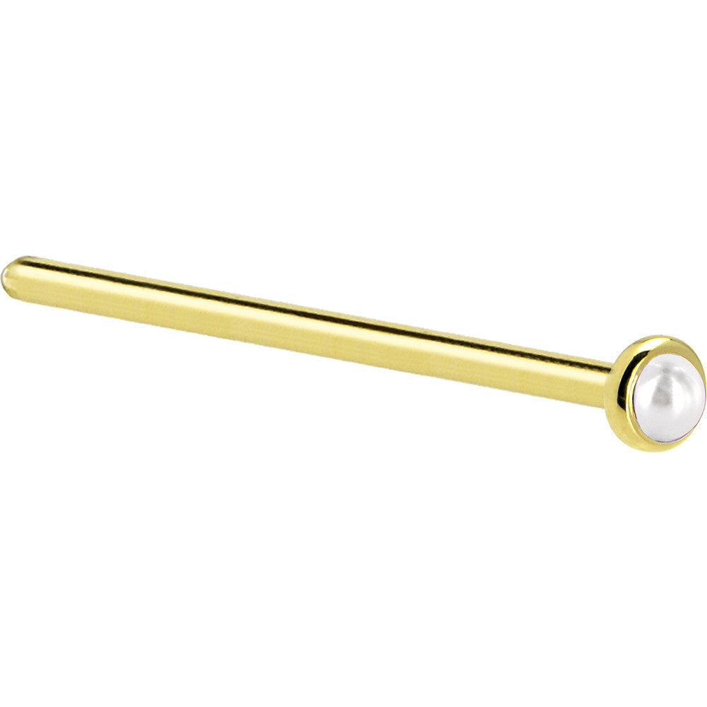 Solid 14K Yellow Gold 2mm Cultured Pearl Nose Ring