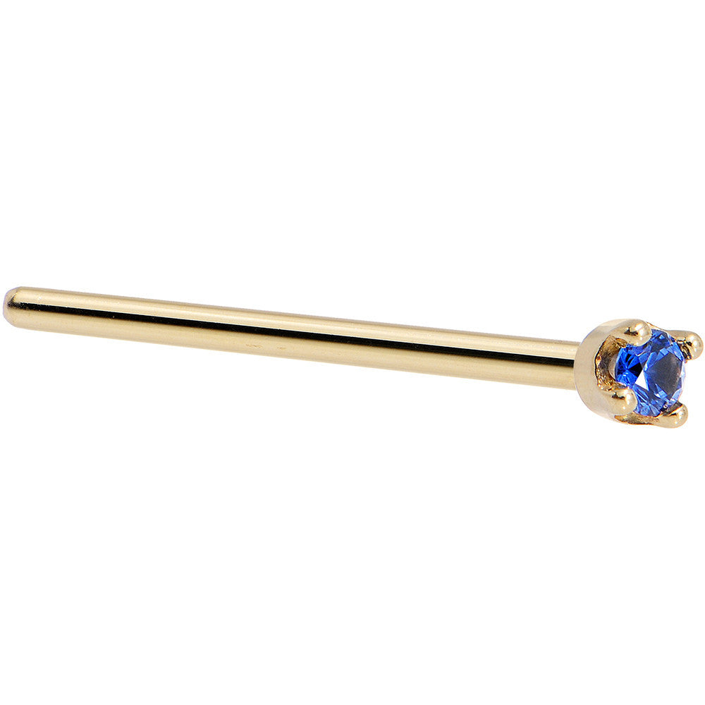 Solid 14K Yellow Gold 1.5mm Genuine Blue Sapphire Nose Stud Ring