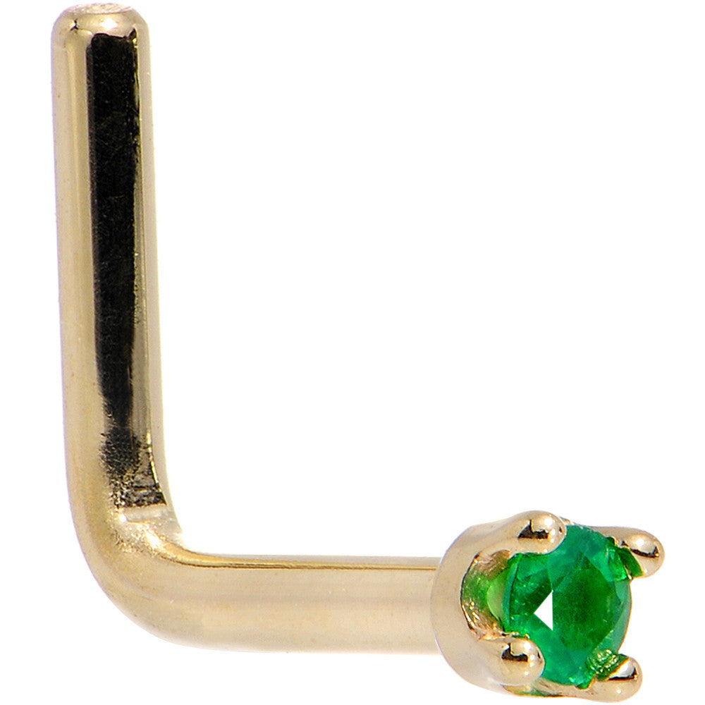 Solid 14K Yellow Gold 1.5mm Genuine Emerald Nose Ring