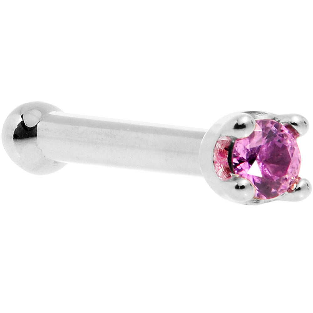 Solid 14K White Gold 1.5mm Genuine Pink Sapphire Nose Ring