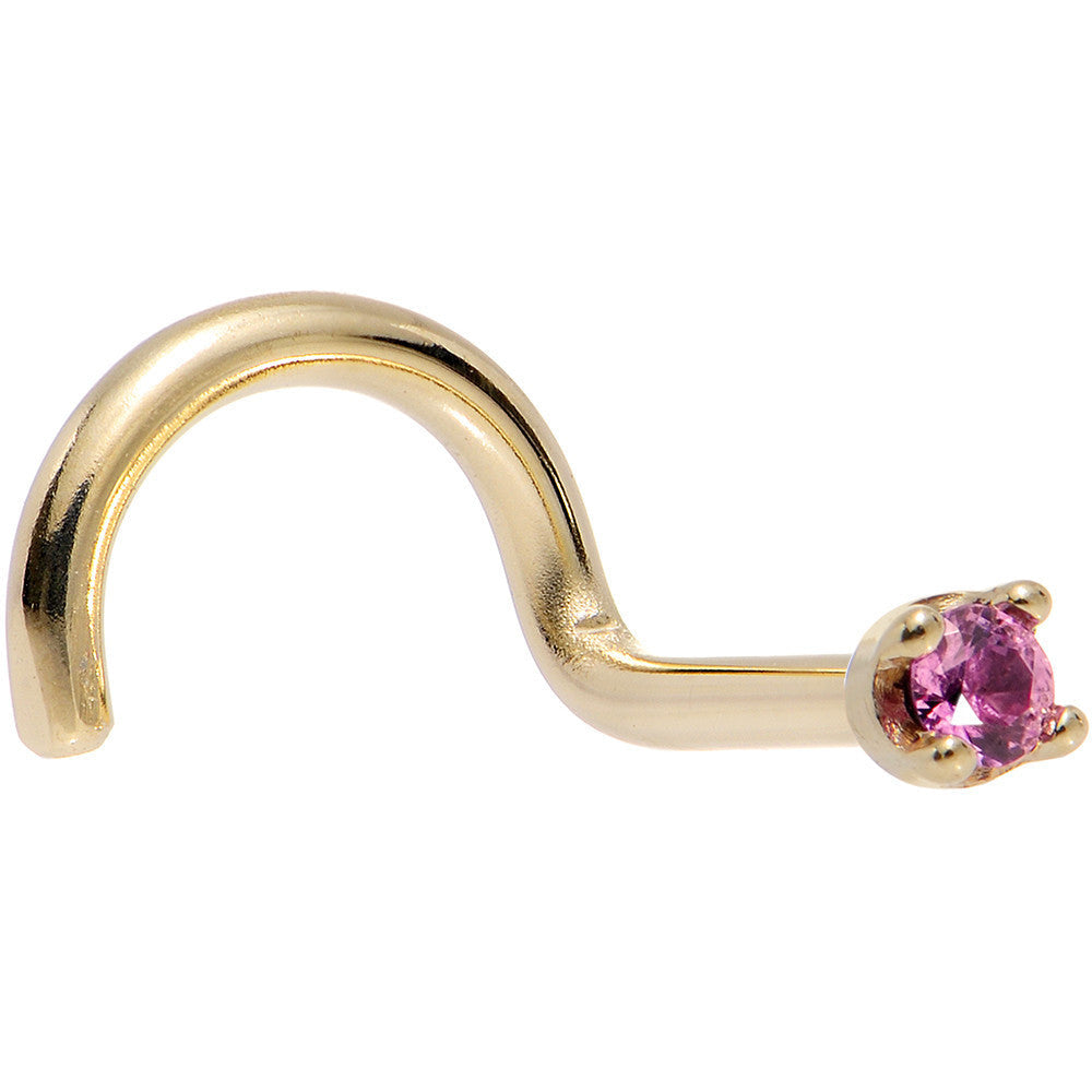 Solid 14K Yellow Gold 1.5mm Genuine Pink Sapphire Nose Ring