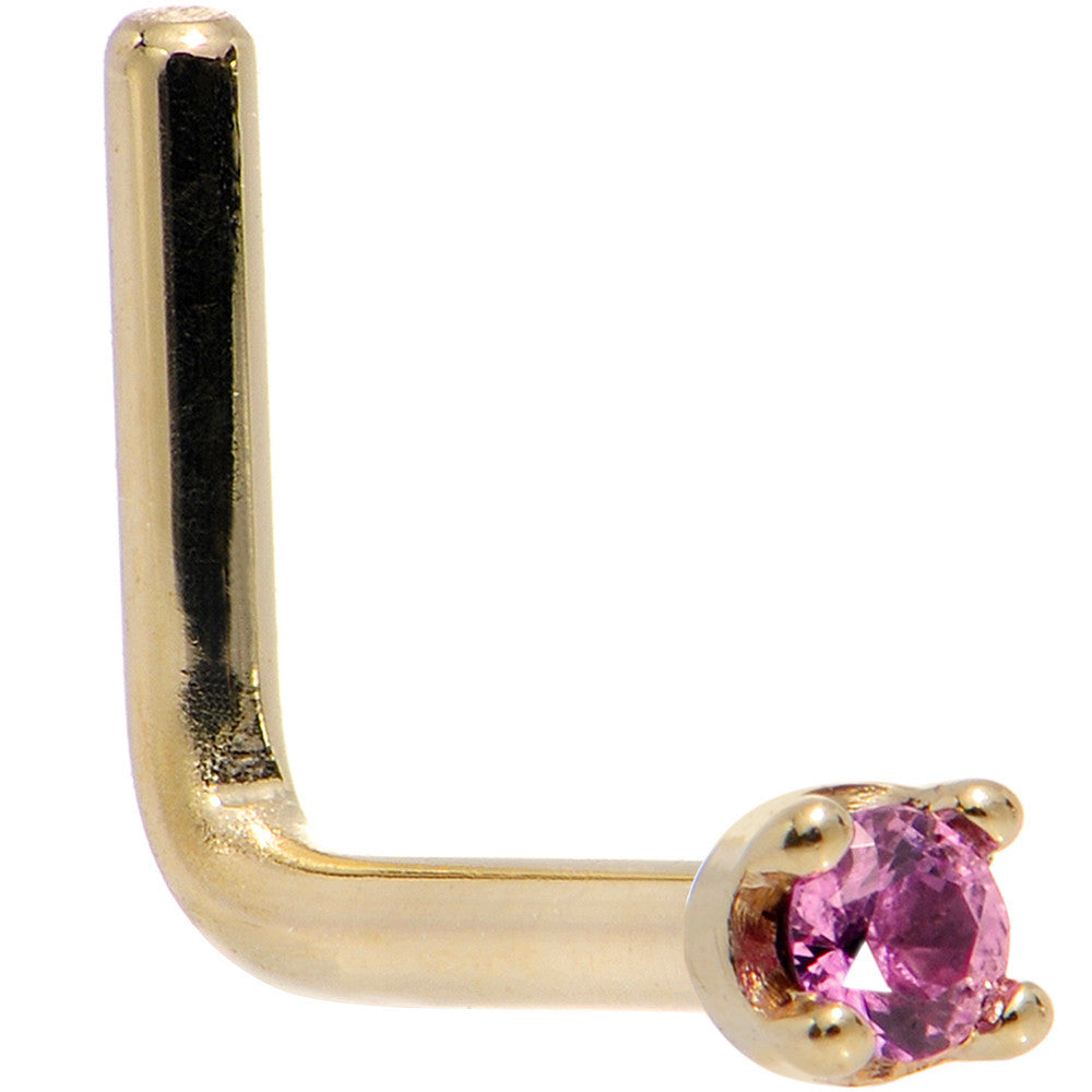 Solid 14K Yellow Gold 1.5mm Genuine Pink Sapphire Nose Ring