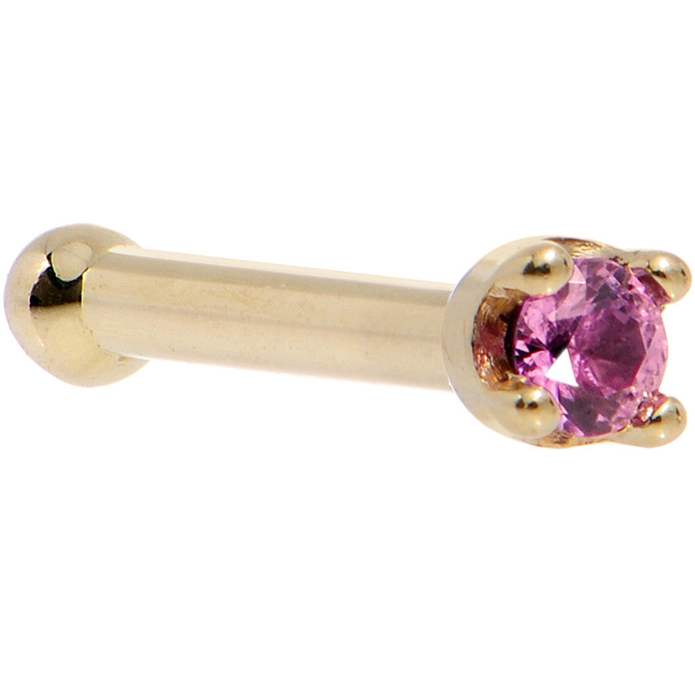 Solid 14K Yellow Gold 1.5mm Genuine Pink Sapphire Nose Ring