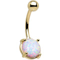 Gold belly button ring with a pink opal stone on a white background