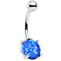Silver belly button ring with a blue opal stone on a white background