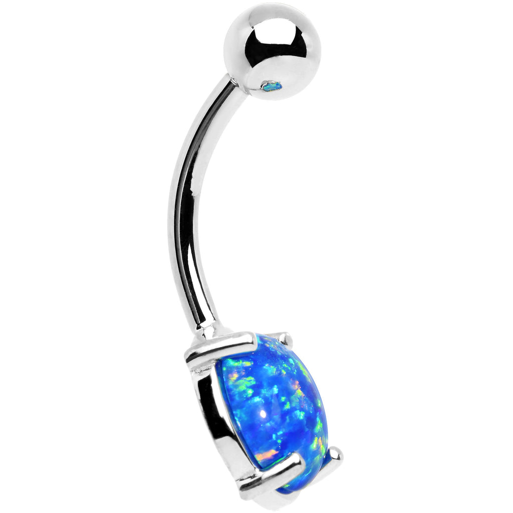 Belly button ring with blue opal stone on a white background