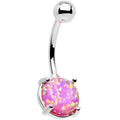 Silver belly button ring with a pink and yellow opal stone on a white background