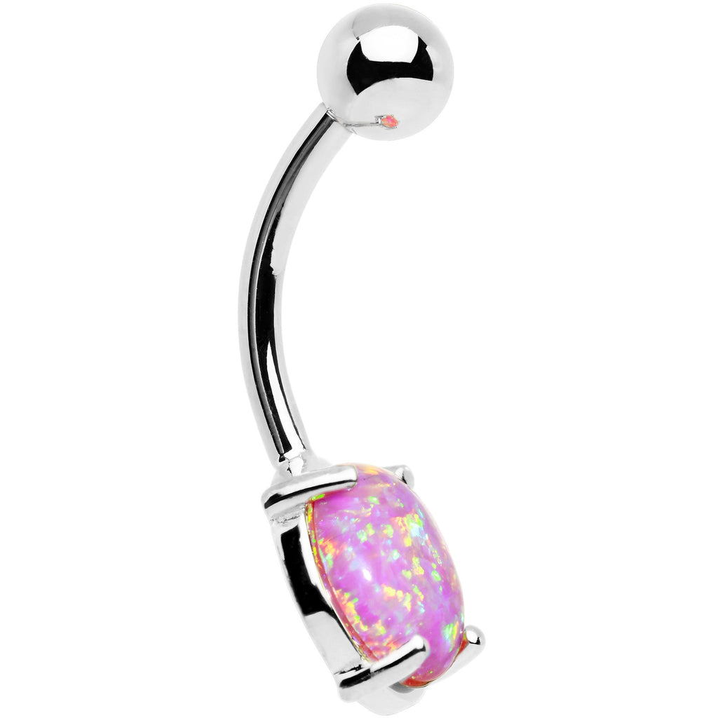 Belly button ring with a pink opal stone on a white background