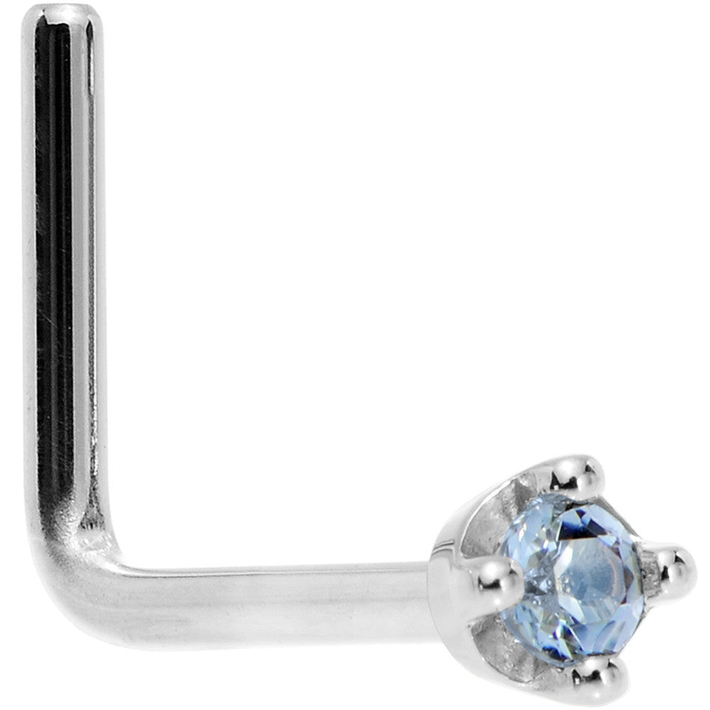 Solid 14K White Gold 1.5mm Genuine Topaz Nose Ring