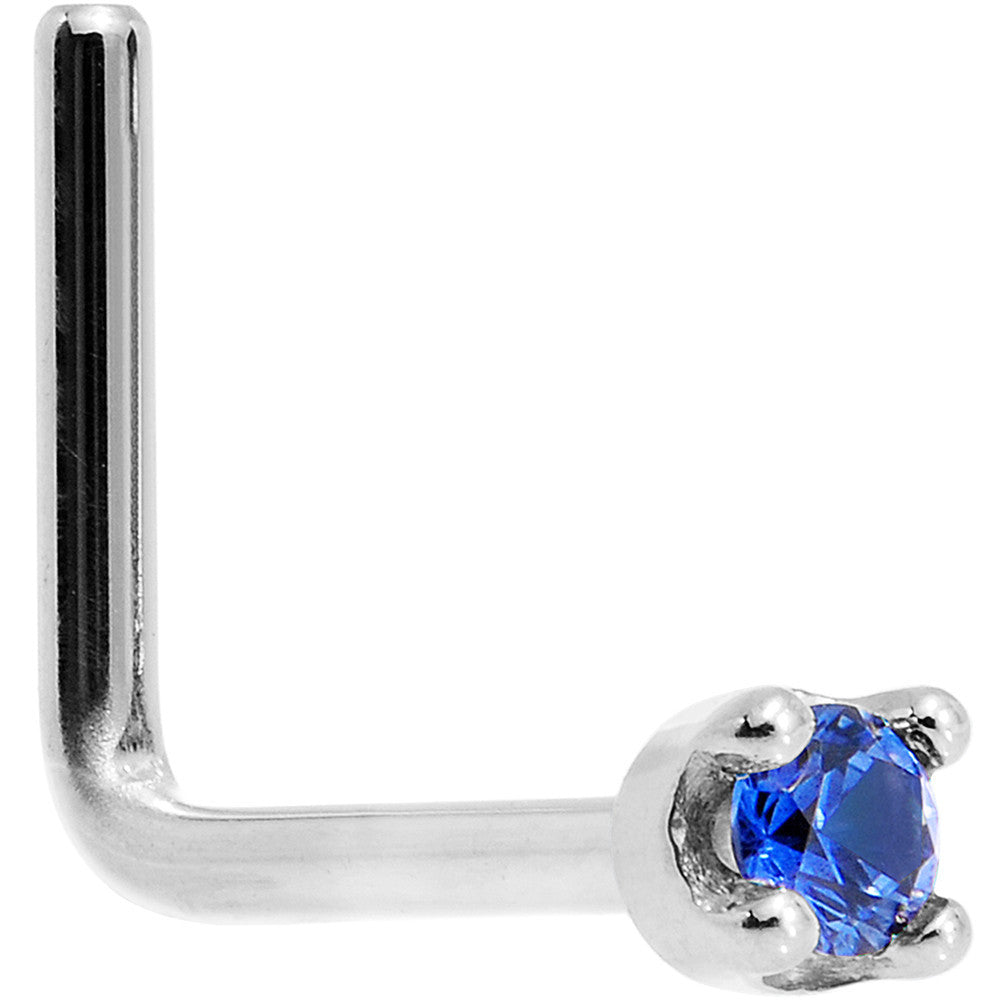 Solid 14K White Gold 1.5mm Genuine Blue Sapphire Nose Stud Ring