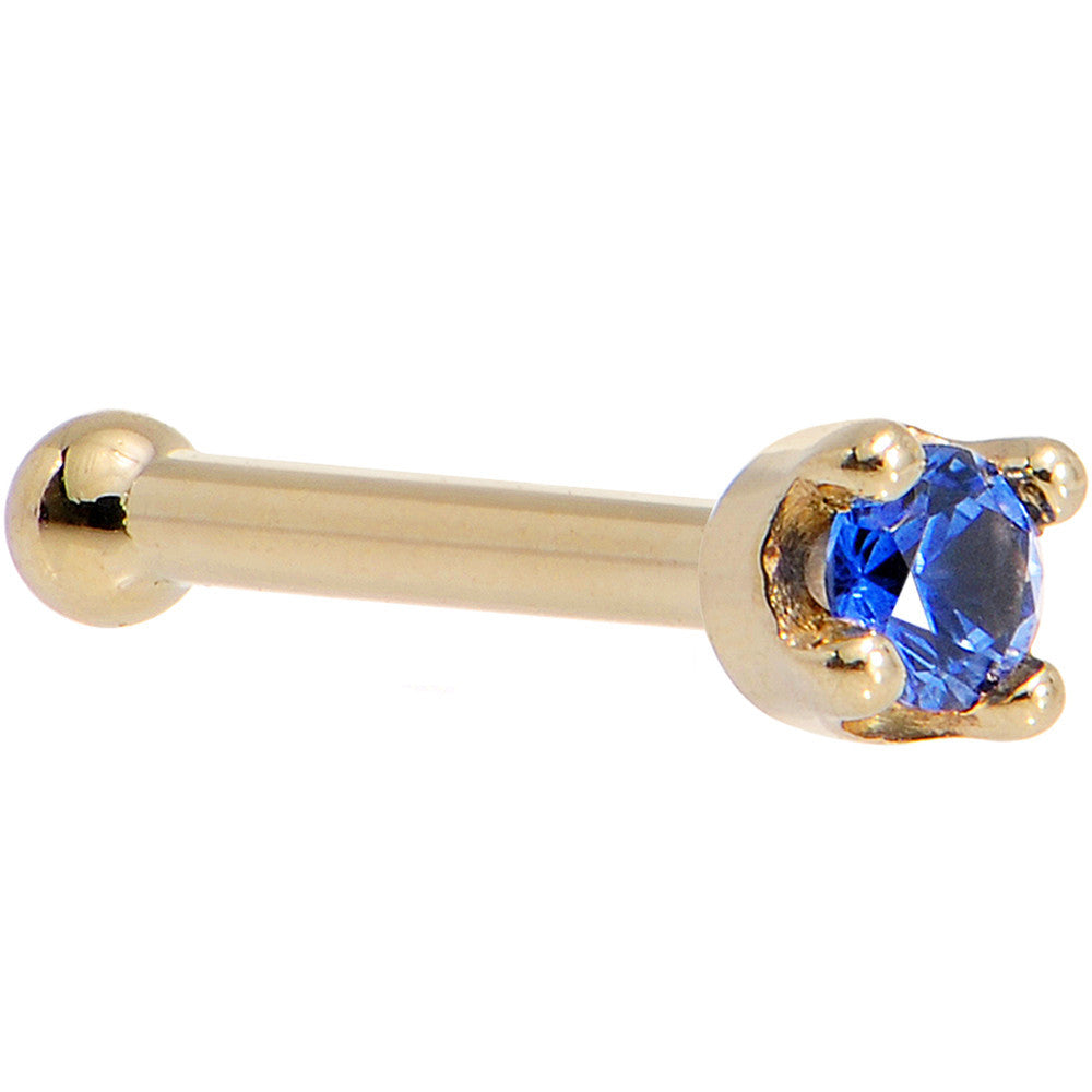 Solid 14K Yellow Gold 1.5mm Genuine Blue Sapphire Nose Stud Ring