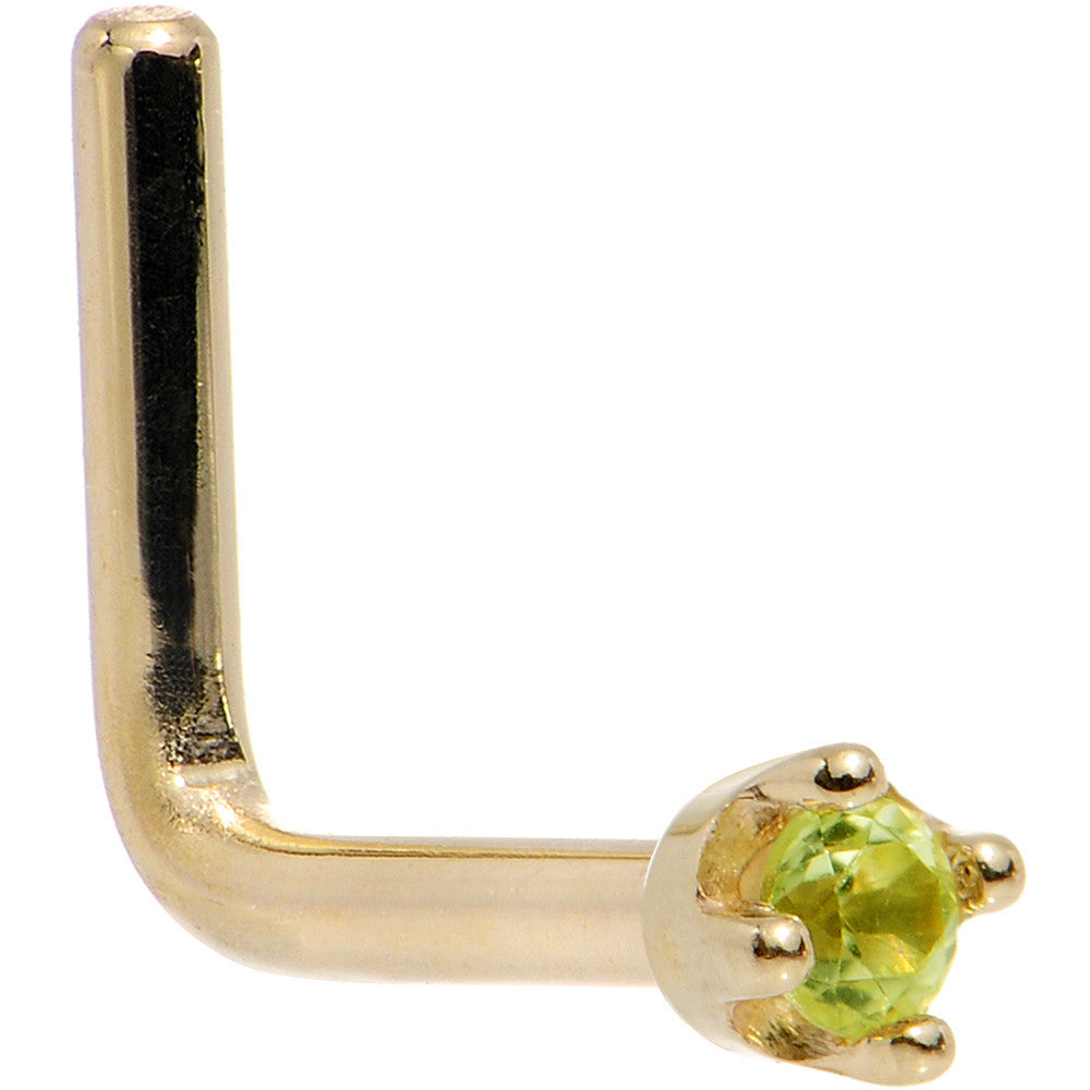 Solid 14K Yellow Gold 1.5mm Genuine Peridot Nose Ring