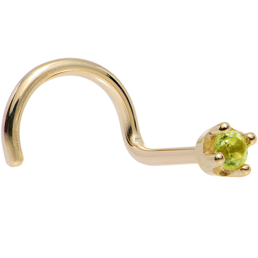 Solid 14K Yellow Gold 1.5mm Genuine Peridot Nose Ring