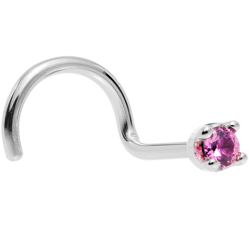Solid 14K White Gold 1.5mm Genuine Pink Sapphire Nose Ring